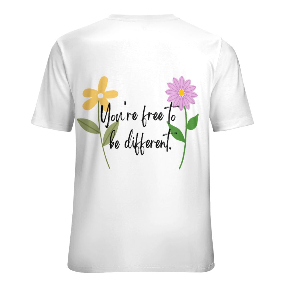 Motivational Flower Print T-Shirt "You are free to be different"