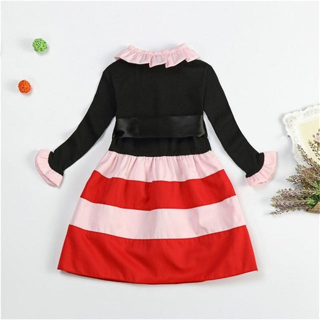 Dot Long Sleeve Dress For Girls Clothing Child Costume Baby Girl Clothing Teenager School Daily Wear Sashes Kids Casual Clothes