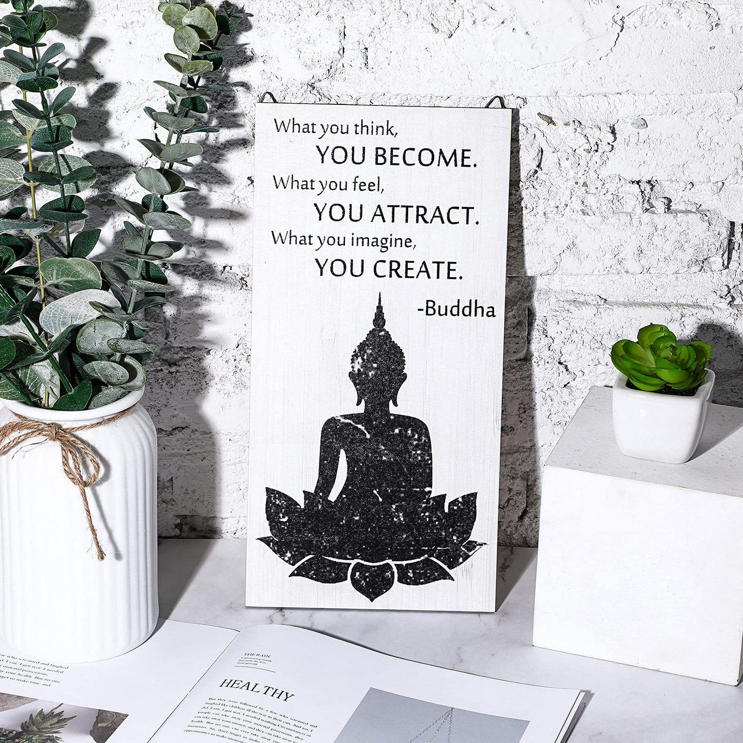 Buddha Quotes 2 Pieces Inspirational Quote Wall Decor Zen Meditation Wooden Hanging, Meditation Buddha [Wall] [Art]s for Home Living Room Yoga [Decor]s (Compassion)