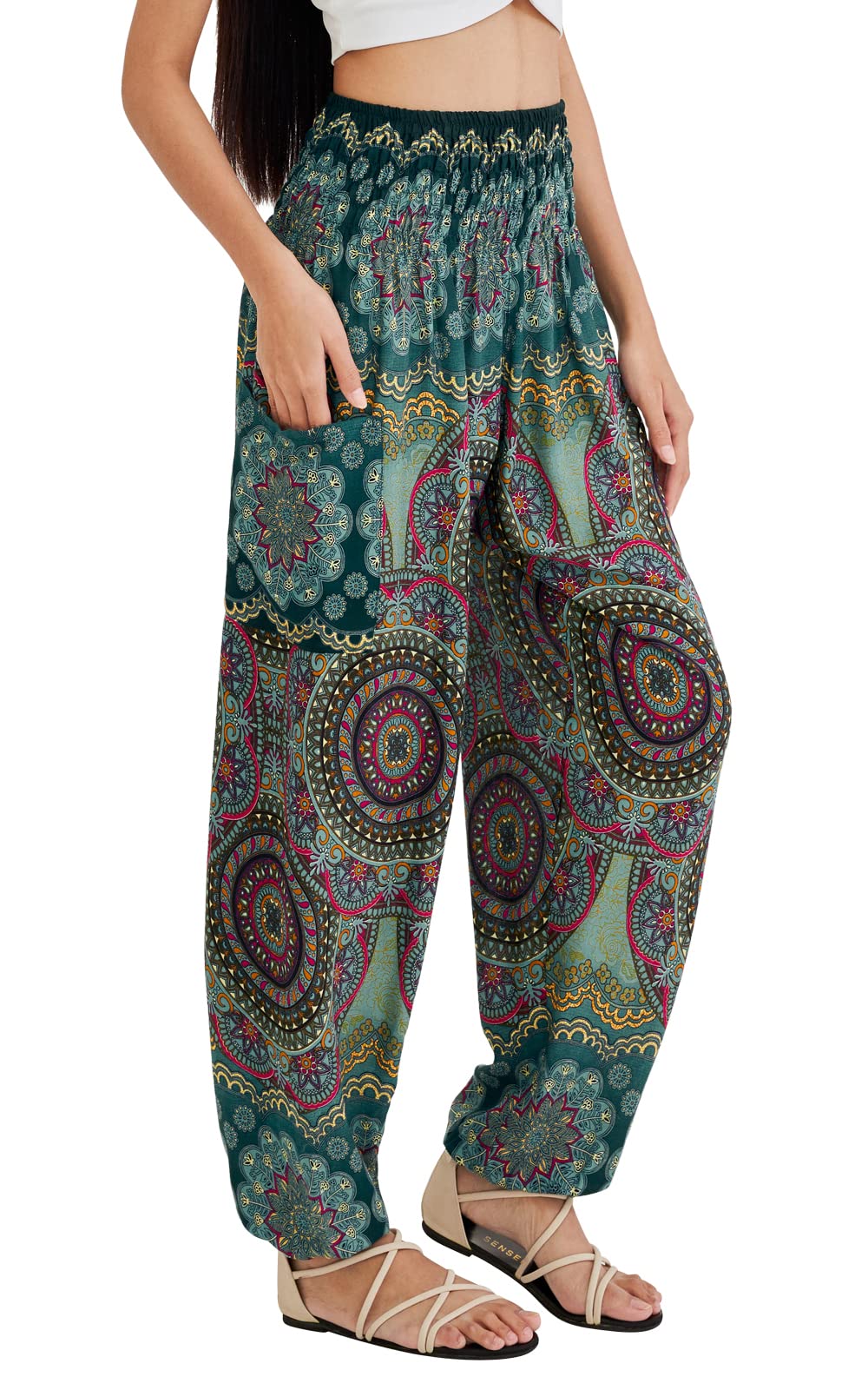 Joob Joob Boho Pants for Women - Hippie Harem Pants Women - Womens Yoga Pants – Comfy Bohemian Flowy Hippie Clothes - Green Medium