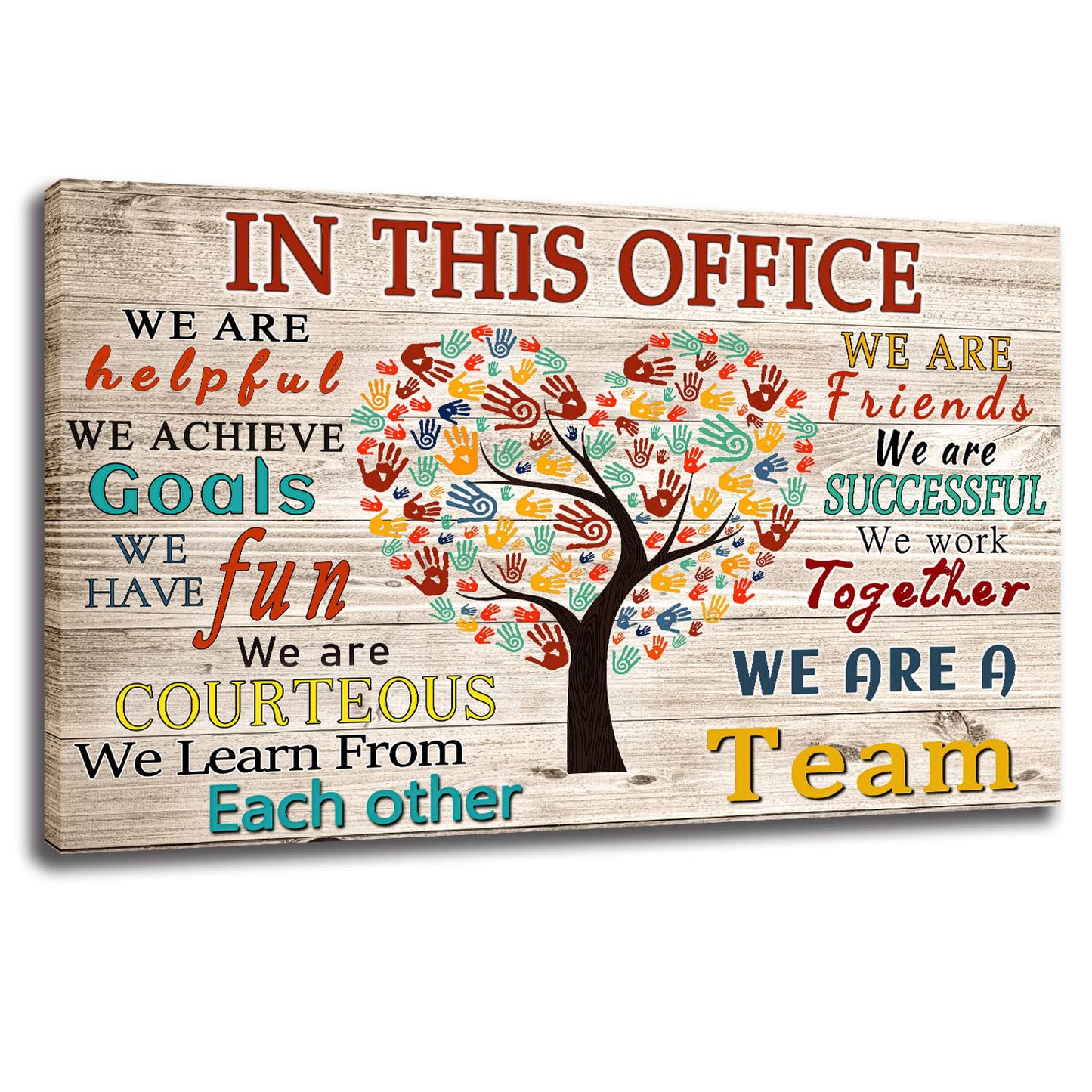 WHAOMIOT In This Office We Are A Team Inspirational Wall Art Positive Modern Decor Poster Canvas Print 24x16 Inch Frame Ready To Hang, Framed 24×16 Inch