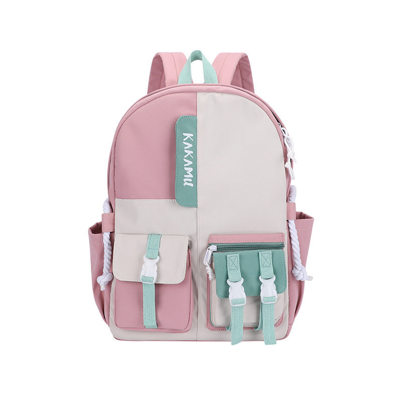 Contrasting color middle school student schoolbag ins large capacity backpack simple color matching travel bag