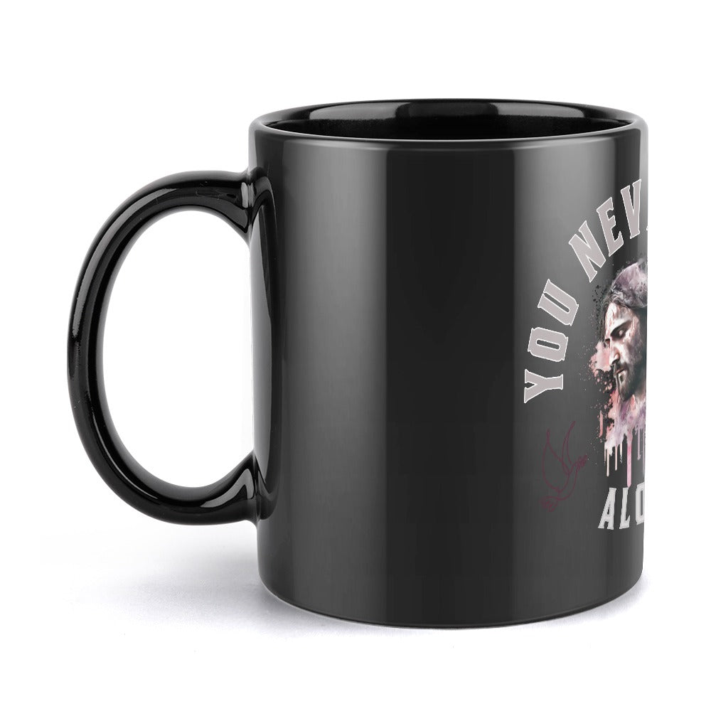 Black Mug "You Never Walk Alone" With Jesus´Face