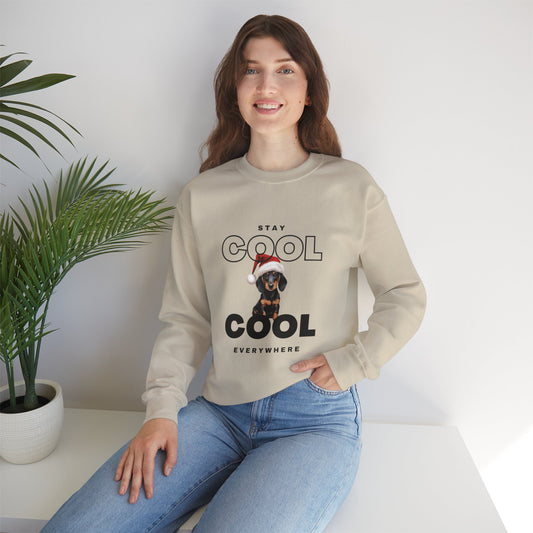 Stay Cool Everywhere - Cute Dachshound Christmas Unisex Heavy Blend™ Crewneck Sweatshirt Dachshound with Santa Claus Hat Comfort Colors