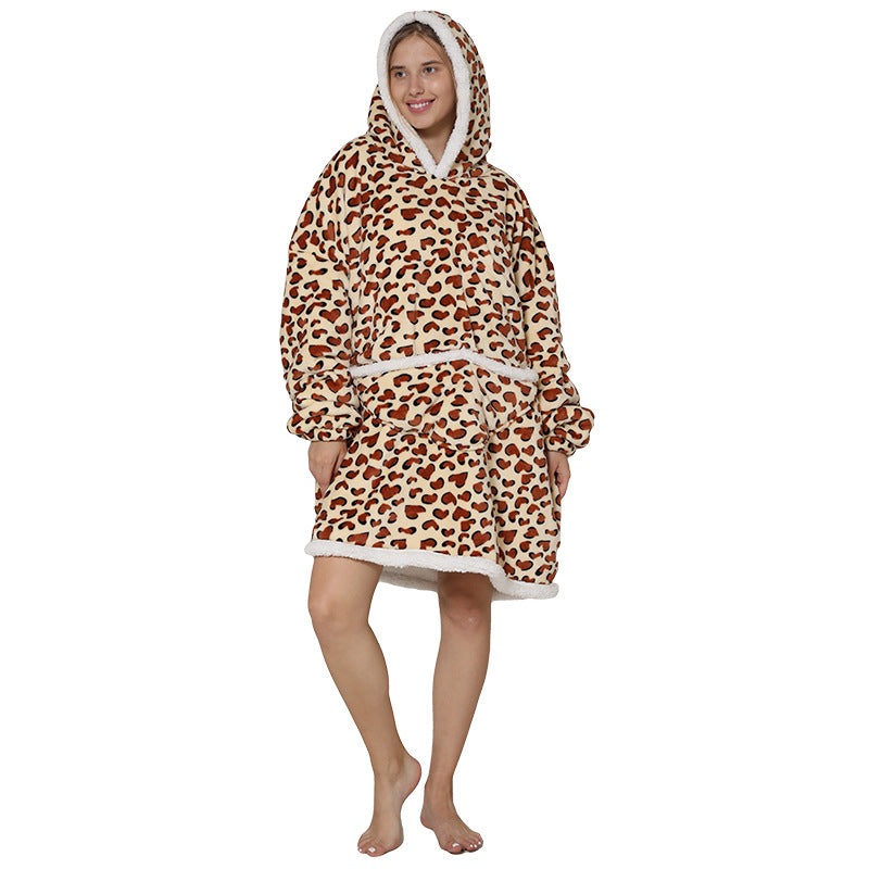 Lazy Blanket Composite Lamb Fleece Pullover Flannel Sweater Blanket Hooded Lazy Clothes Outdoor Warm Pajamas