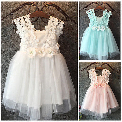 Elegant Baby Girl Princess Party Dress - Pearl Lace Tulle Flower Gown