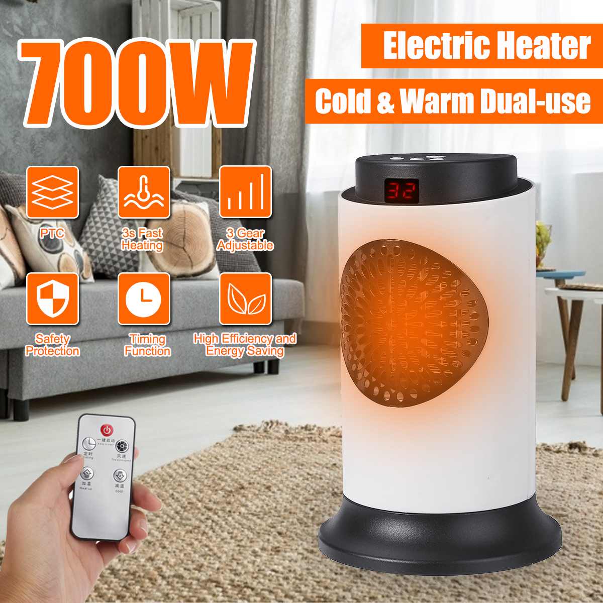 220V 50Hz 700W Power Electric Heater Ceramic Heating Electric Warmer Heater Room Heaters Warm Air Fan Heater