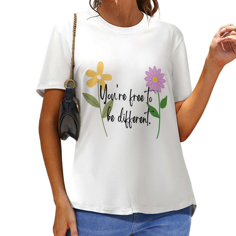 Motivational Flower Print T-Shirt "You are free to be different"