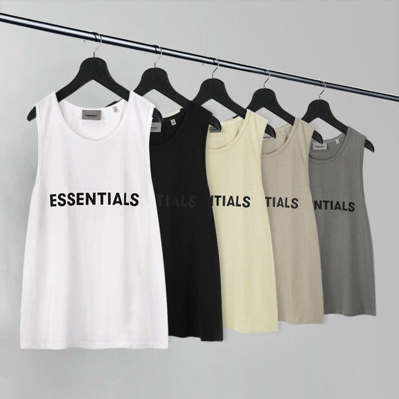 Essentials Letter T Shirt Vest Trendy High Street Casual Bottom Shirt for Men