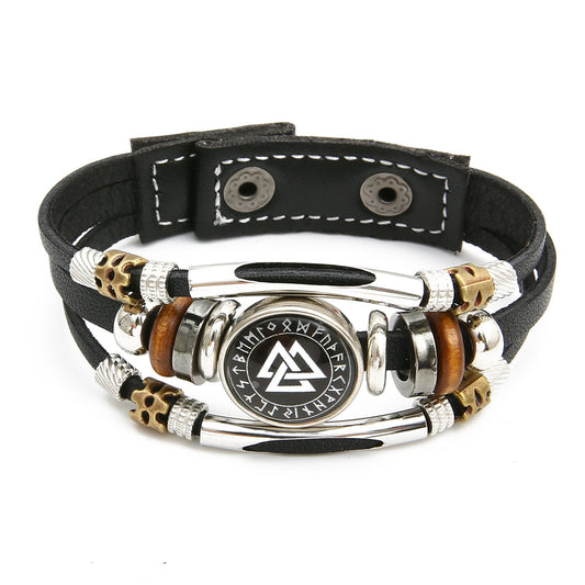 Rugged Viking Pirate-Inspired Leather Bracelet with Compass Design