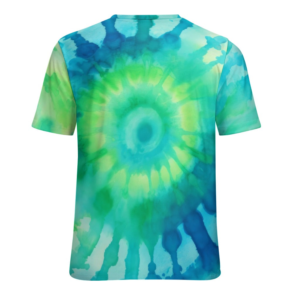 Women's Fully Print T-Shirt Blue and Green Tie-Dye