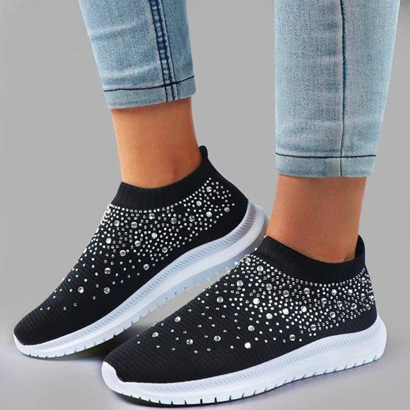 Beautiful and Comfortable Rhinestone Flyknit Sneakers