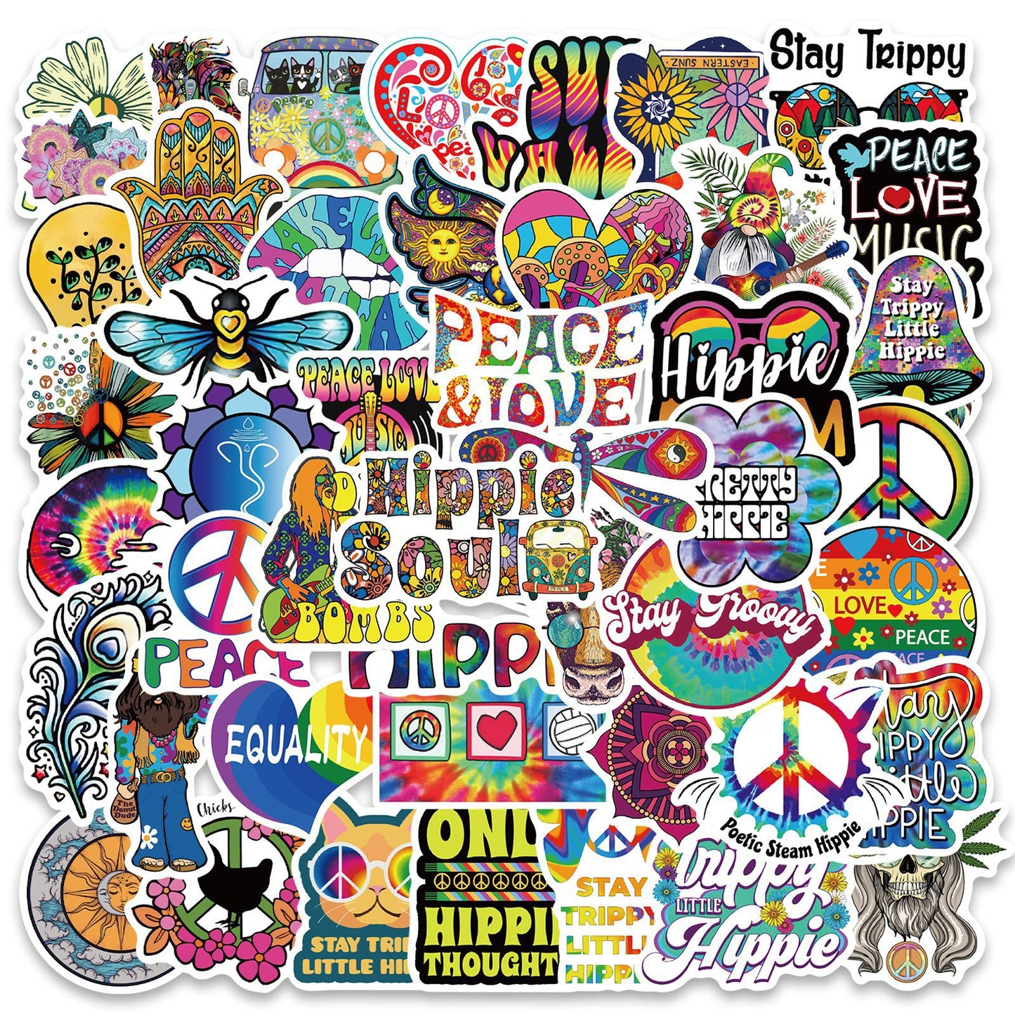 50 Cartoon Hippie Stickers Personalized Decoration Line