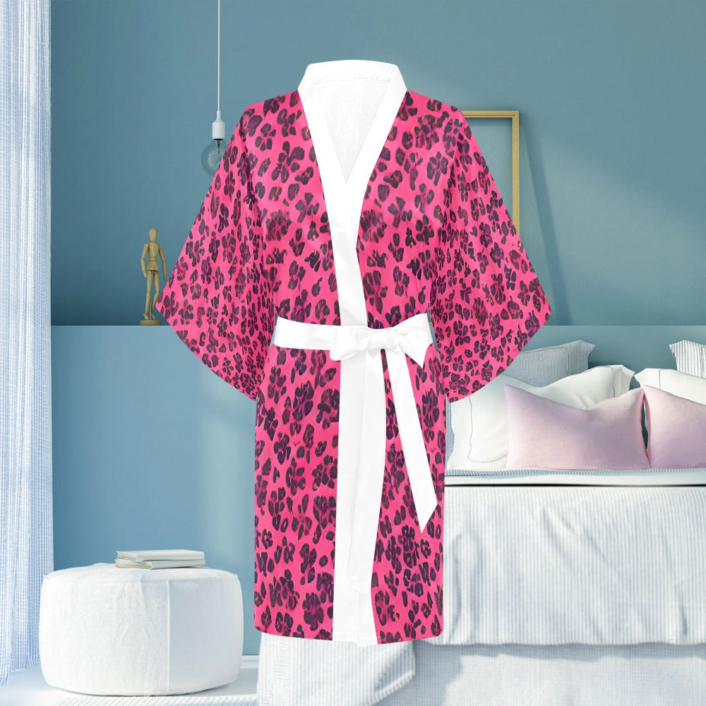 Pink and black/white Women's Short Kimono Robe