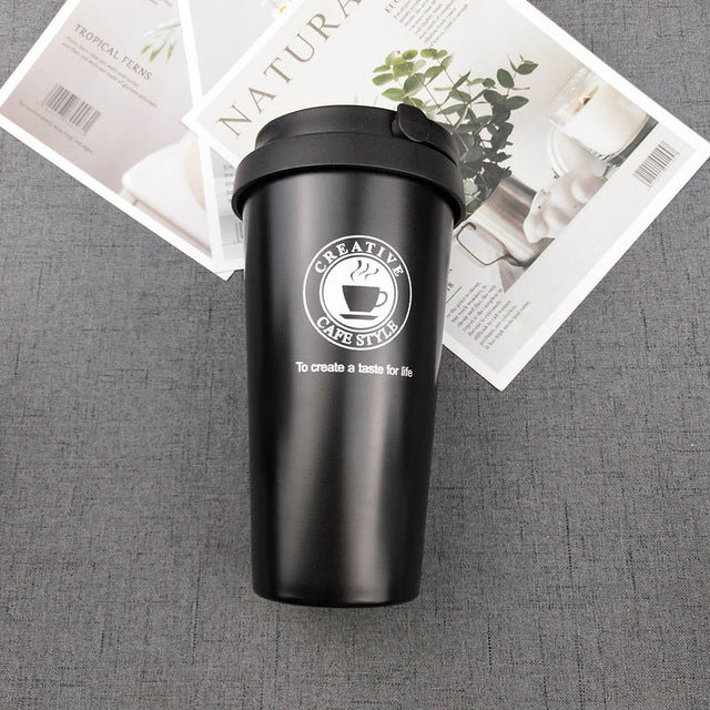 500ML Coffee Mug Creative 304 Stainless Steel Travel Mug Double Wall Vacuum Insulated Tumbler Wide Mouth Tea Cup with Lid