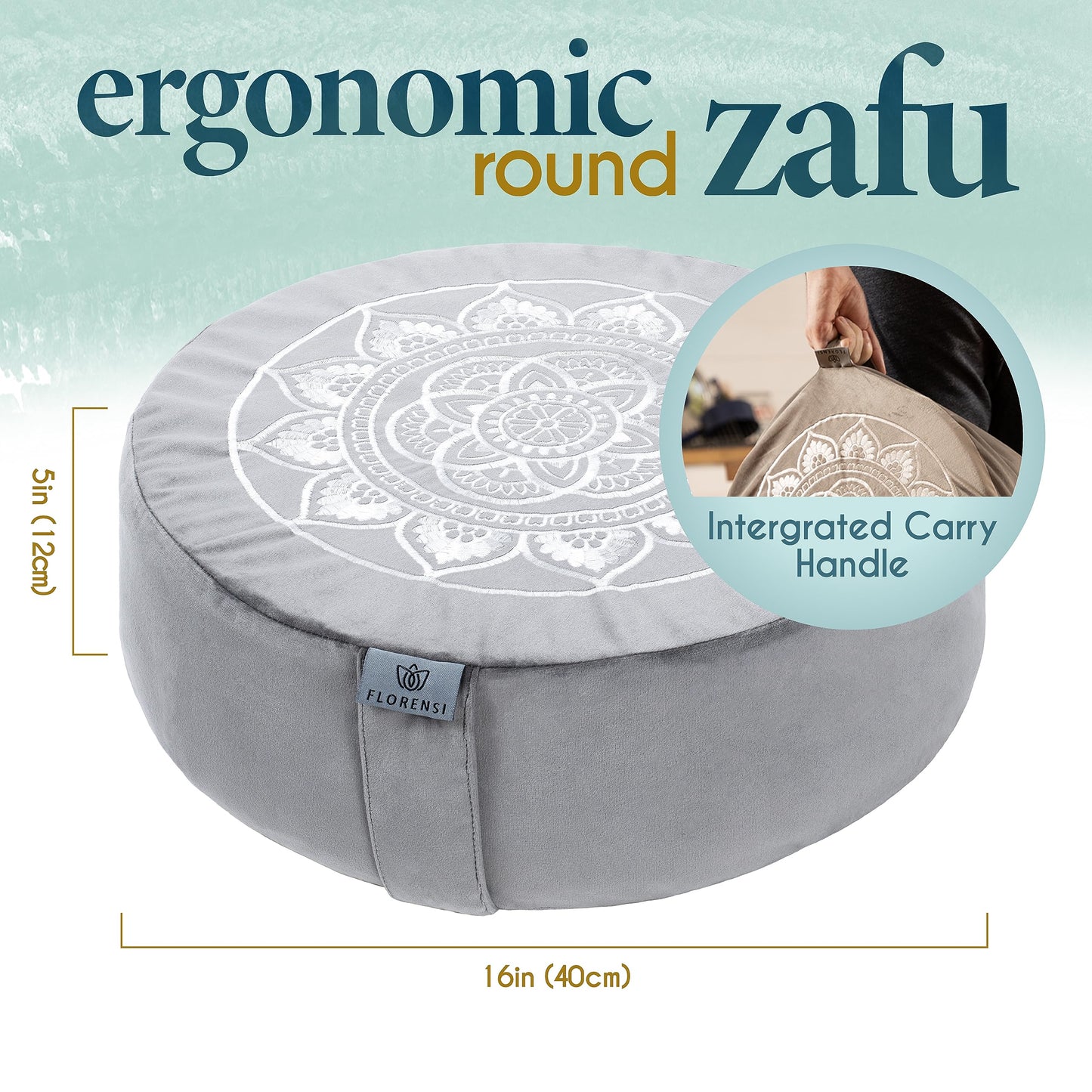 Florensi Meditation Cushion & Mat Value Bundle- Premium Meditation Cushion Set for Women and Men - Velvet Washable Cover - Buckwheat Round Floor Pillow & 100% Cotton Zabuton Square Floor Cushion