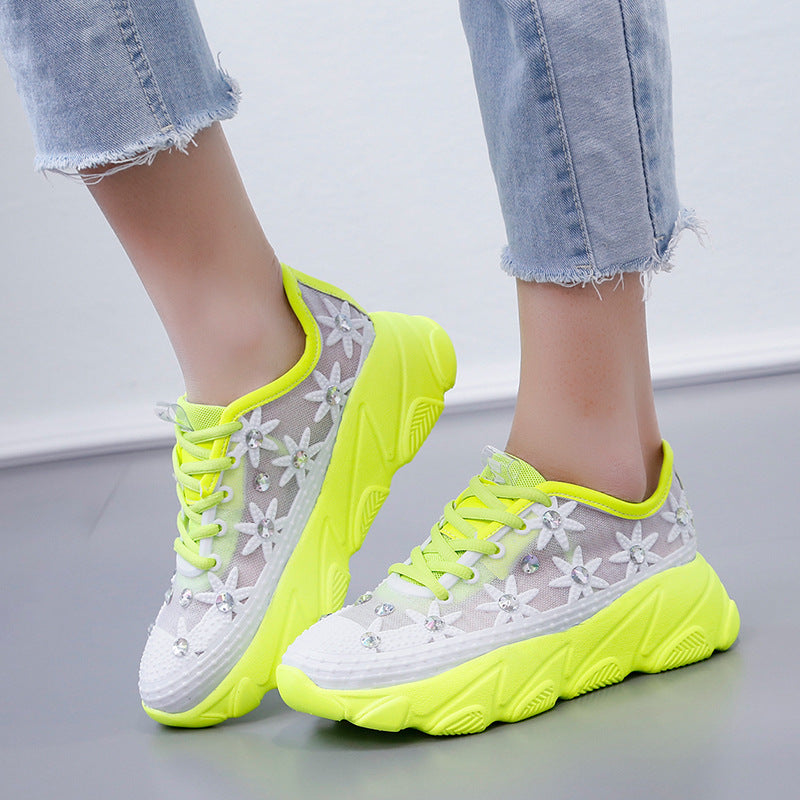 Mesh Rhinestone Muffin Platform Sneakers