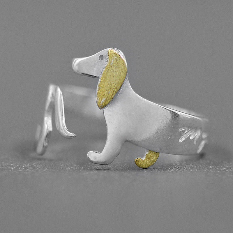 Pet Dog Hug Dachshund Ring Cute Animal Healing Zodiac Dog Fashion Colorful Ring