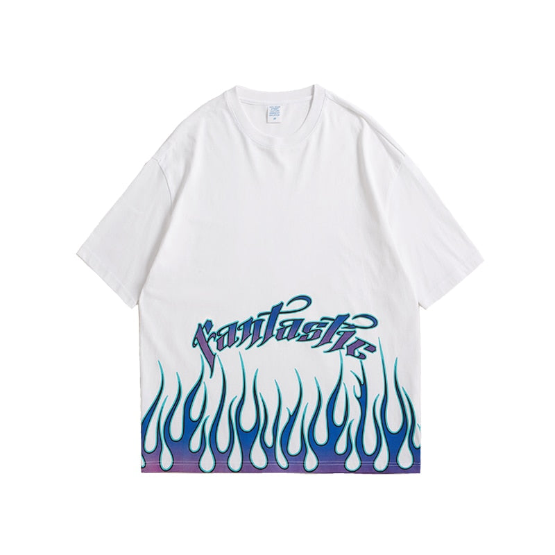 IIgnite Your Style: INFLATION Men's Flame Print Oversized T-Shirts