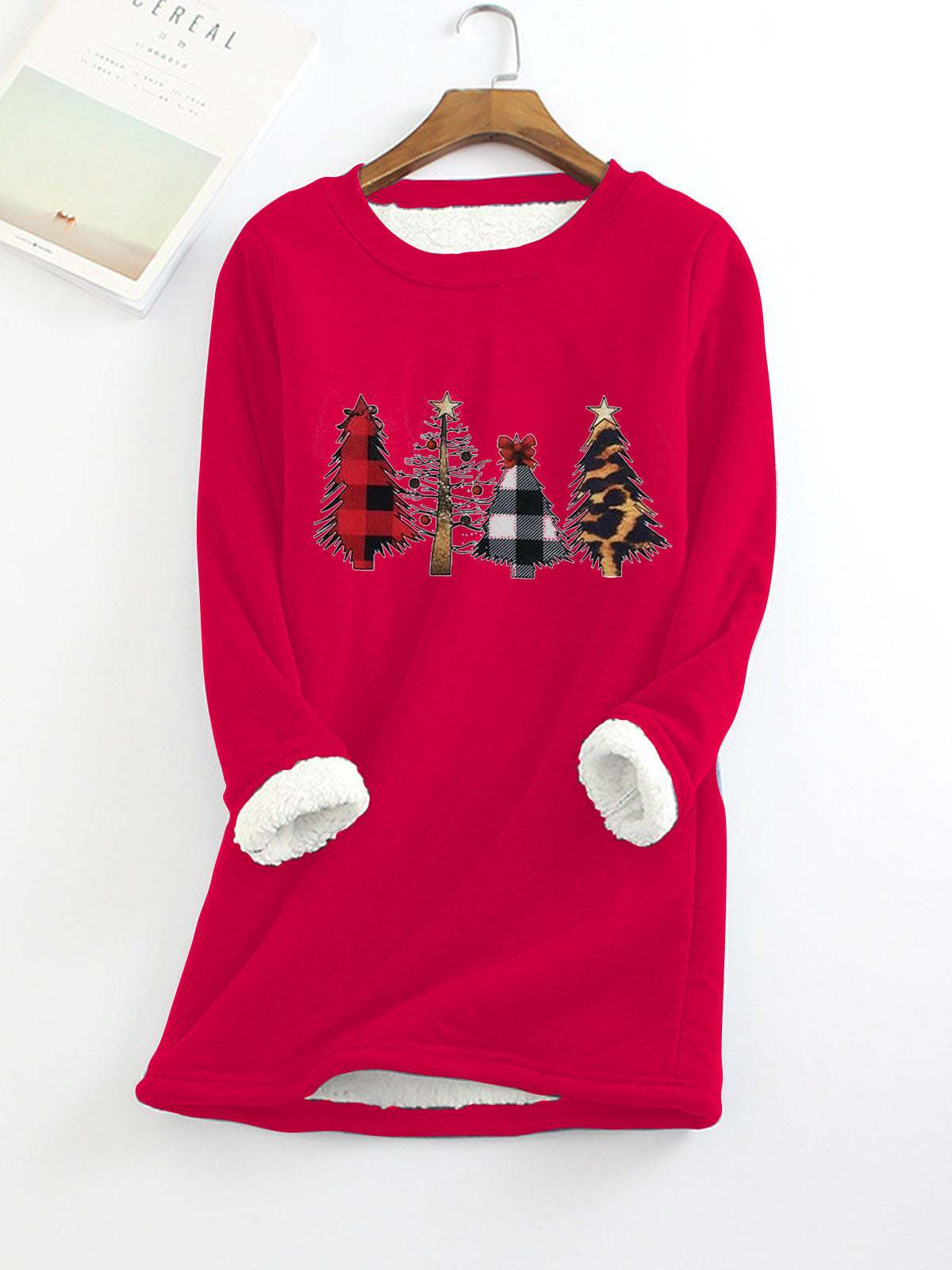 Ladies cute plus velvet Christmas Sweatshirt with 4 different Christmas tree designs