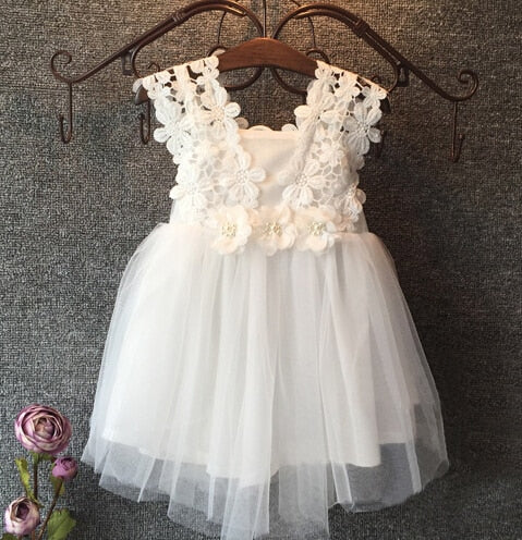 Elegant Baby Girl Princess Party Dress - Pearl Lace Tulle Flower Gown