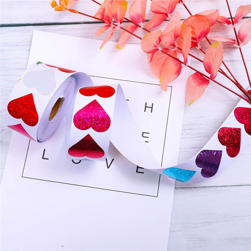 500pcs Heart Shape Labels Valentine's Day Paper Packaging Sticker Candy Dragee Bag Gift Box Packing Bag Wedding Thanks Stickers