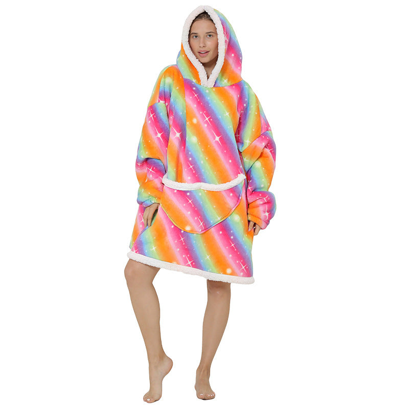 Lazy Blanket Composite Lamb Fleece Pullover Flannel Sweater Blanket Hooded Lazy Clothes Outdoor Warm Pajamas