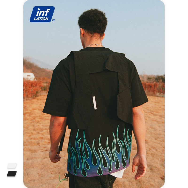 IIgnite Your Style: INFLATION Men's Flame Print Oversized T-Shirts