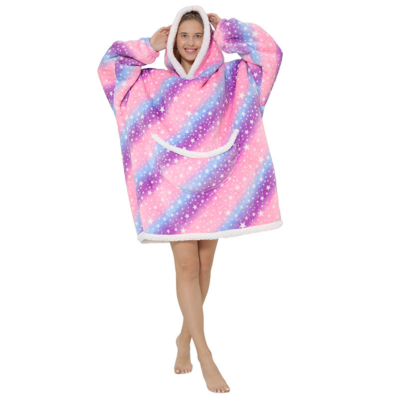 Lazy Blanket Composite Lamb Fleece Pullover Flannel Sweater Blanket Hooded Lazy Clothes Outdoor Warm Pajamas