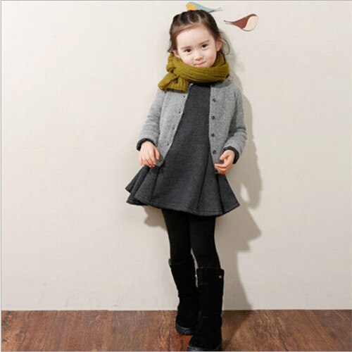 Winter Girls Dress Thicken Girls Warm Cotton A letter Dress Kids Cute Style Comfortable material big Peplum with Dress GA