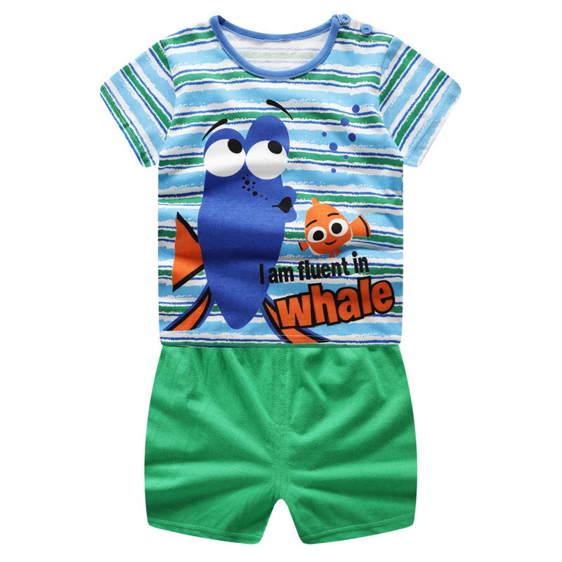 Baby Boys Clothing Sets Baseball Uniform 2pcs/Set  Baby Girls Clothes Cartoon Blue Whale Short Sleeve Infant Cotton Underwear