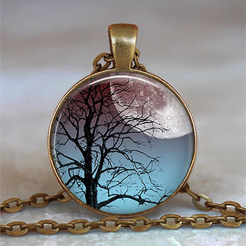 Tree of Life Glass Cabochon Statement Necklace