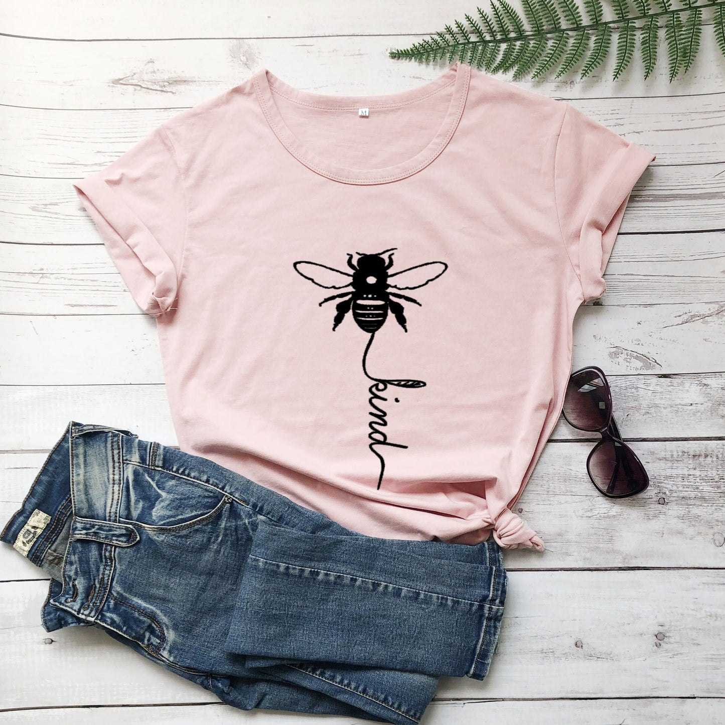 Cotton T Shirt Bee Kind Print Women Short Sleeve O Neck Loose Tshirt Summer Tee Shirt Tops