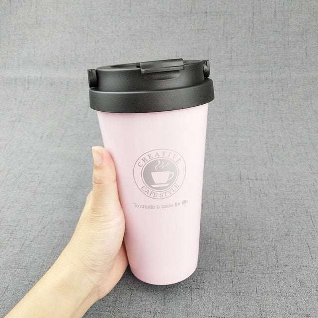 500ML Coffee Mug Creative 304 Stainless Steel Travel Mug Double Wall Vacuum Insulated Tumbler Wide Mouth Tea Cup with Lid