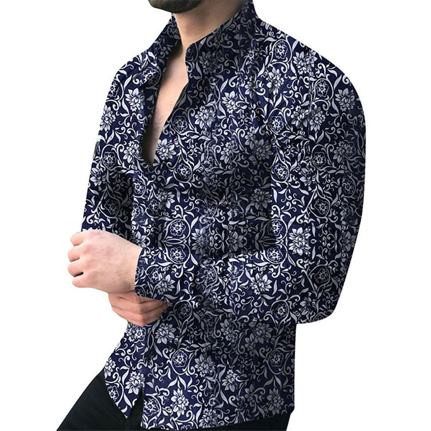 Men's Floral Hawaiian Shirt - Casual Long Sleeve Top for Summer and Autumn | Stylish Male Shirt Collection