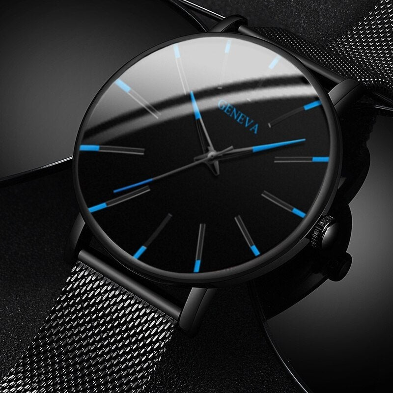 Minimalist Men's Fashion Ultra Thin Watches Simple Men Business Stainless Steel Mesh Belt Quartz Watch Relogio Masculino