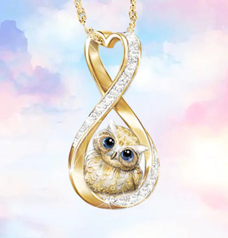 Infinity Ring Necklace with Cute Owls Pendant