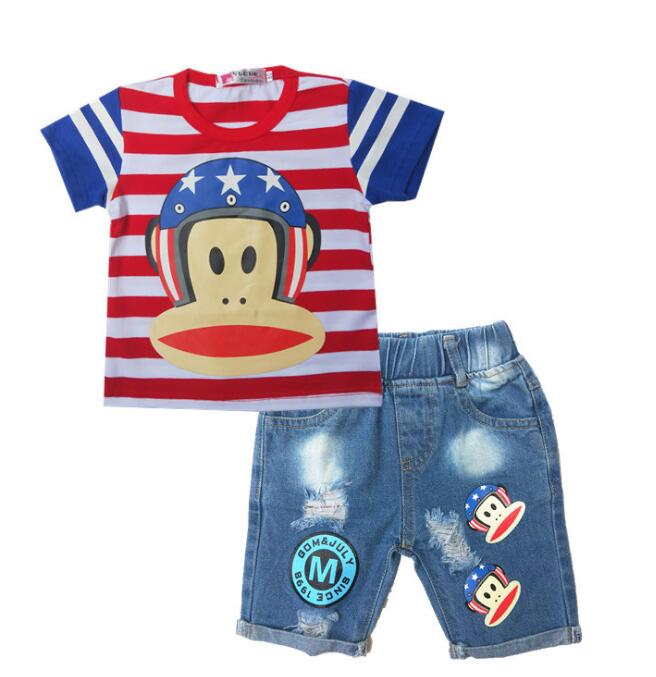 Adorable Infant Summer Clothing: Cartoon Striped T-Shirts & Denim Shorts Sets - Perfect Kids 2pcs Outfits for Boys & Girls