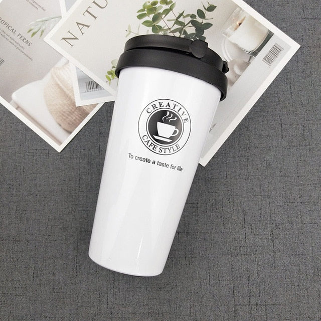 500ML Coffee Mug Creative 304 Stainless Steel Travel Mug Double Wall Vacuum Insulated Tumbler Wide Mouth Tea Cup with Lid