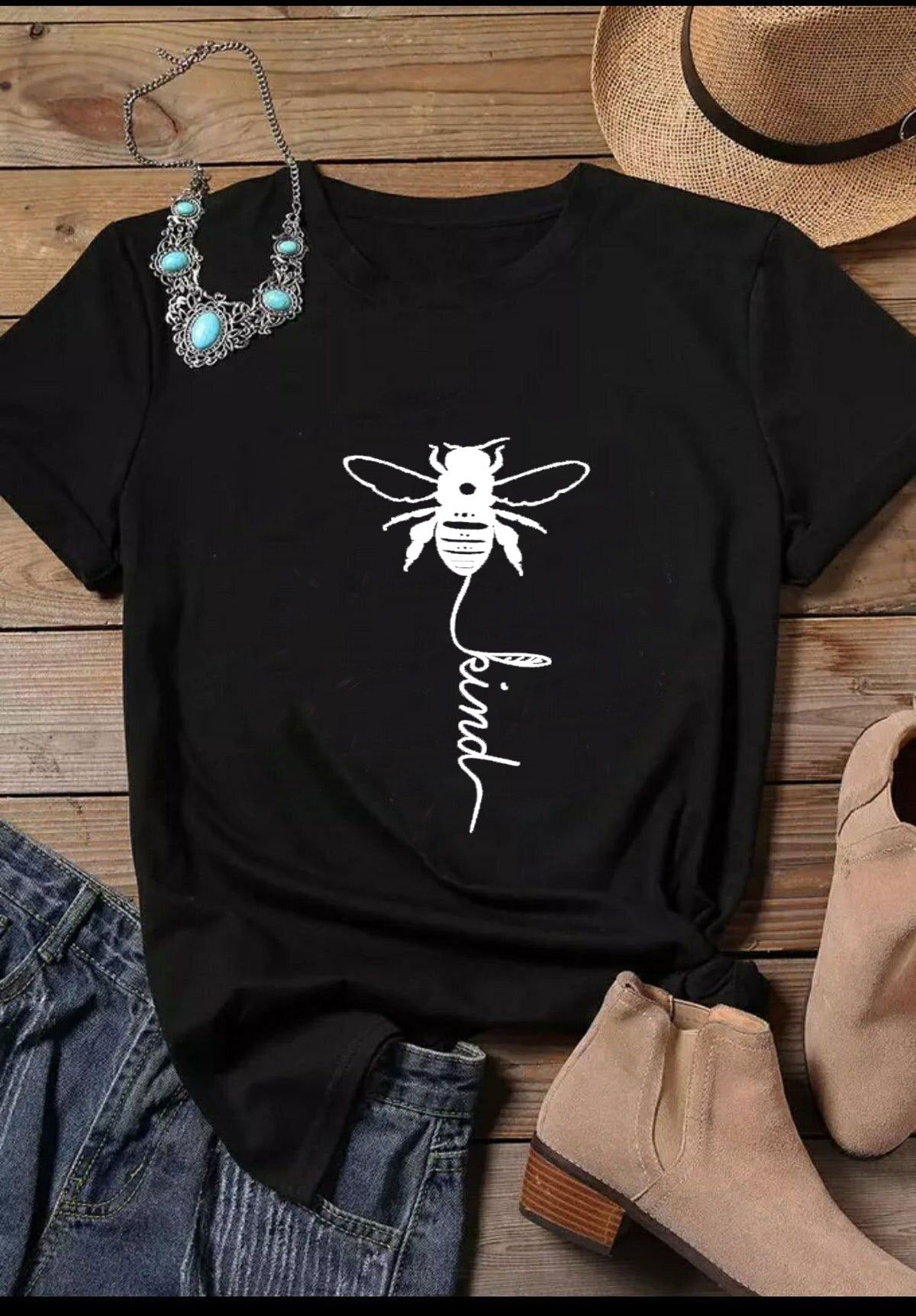 Cotton T Shirt Bee Kind Print Women Short Sleeve O Neck Loose Tshirt Summer Tee Shirt Tops