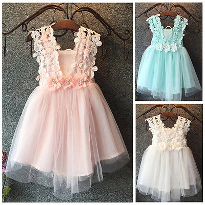 Elegant Baby Girl Princess Party Dress - Pearl Lace Tulle Flower Gown