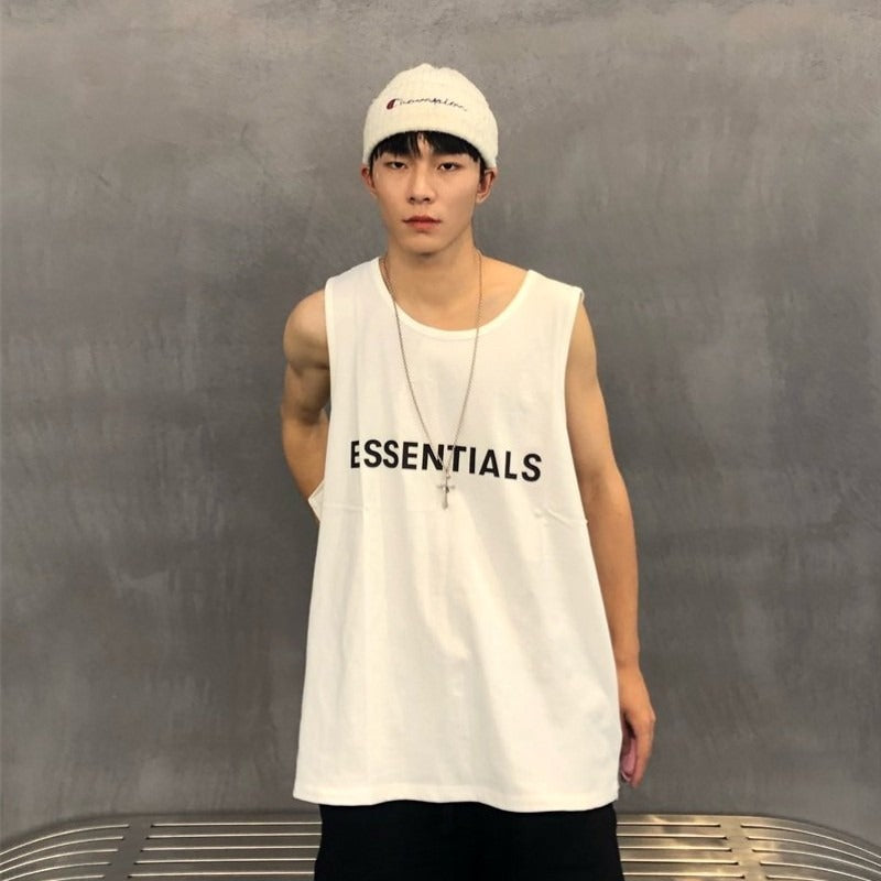 Essentials Letter T Shirt Vest Trendy High Street Casual Bottom Shirt for Men