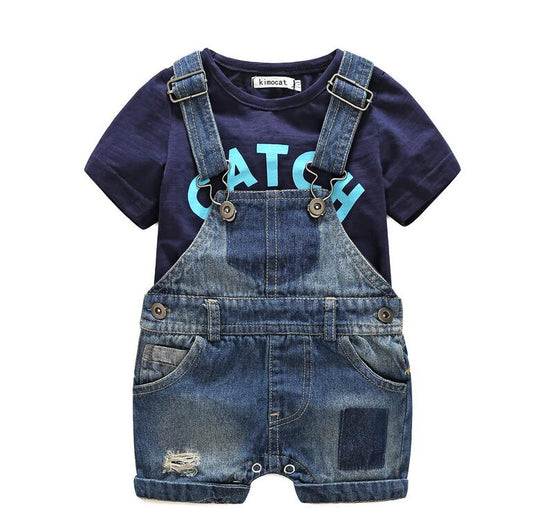 Adorable Bebes Newborn Summer Outfit: Cotton T-Shirt & Denim Overalls for Baby Boys