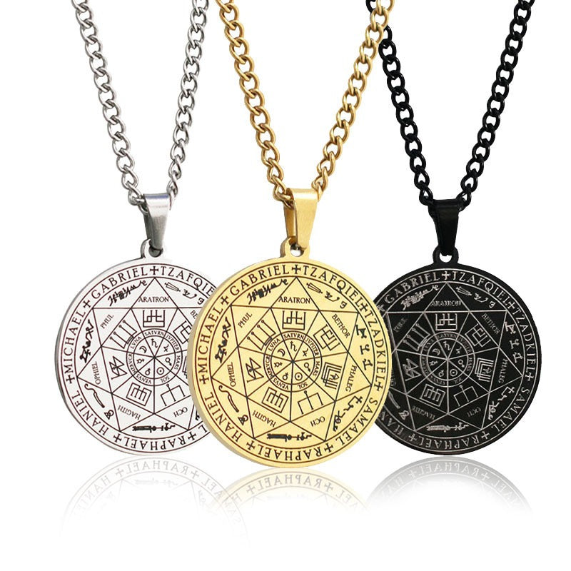 Stainless Steel Necklace Jewelry Seven Angels Magic Circle Pendant DIY Accessories Men's Necklace