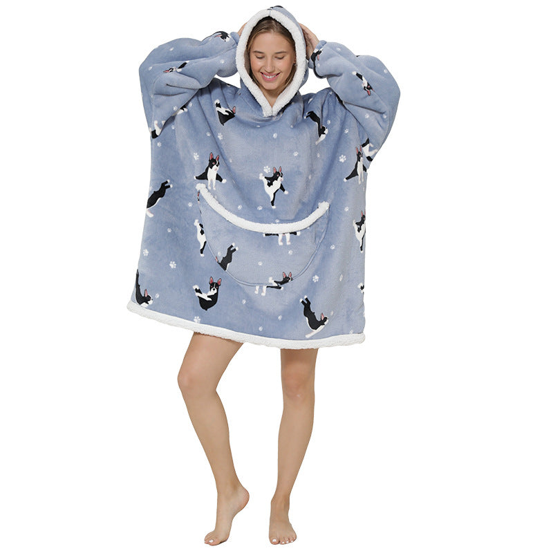 Lazy Blanket Composite Lamb Fleece Pullover Flannel Sweater Blanket Hooded Lazy Clothes Outdoor Warm Pajamas