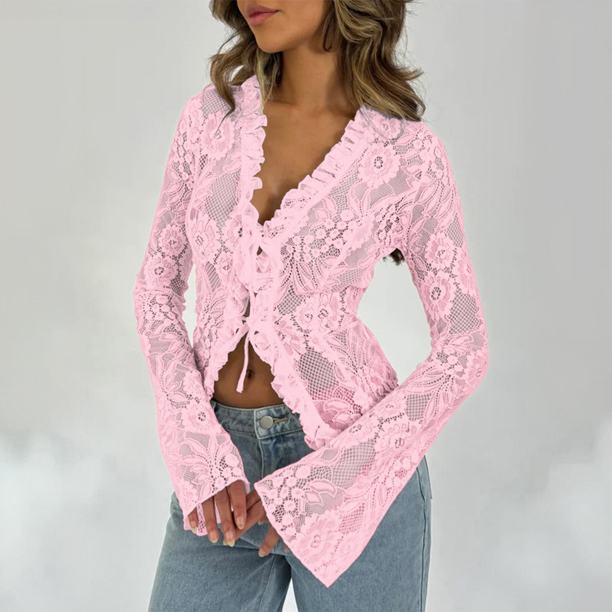 Women's top spring/summer sexy slim fit long sleeved lace top