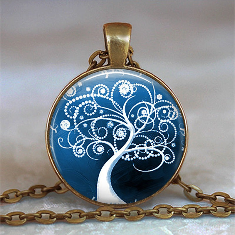 Tree of Life Glass Cabochon Statement Necklace