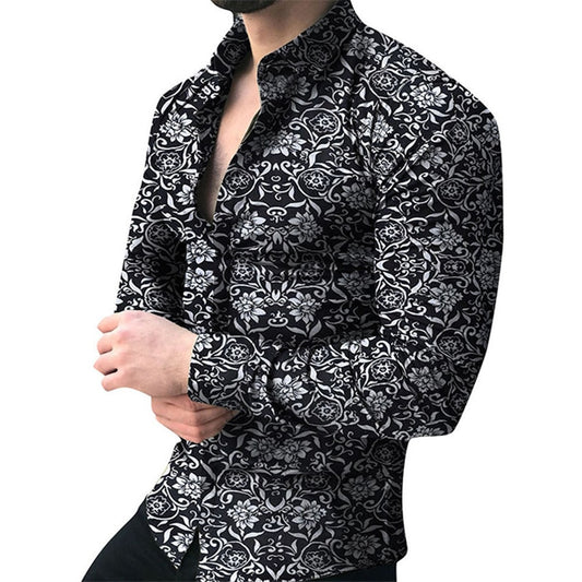 Men's Floral Hawaiian Shirt - Casual Long Sleeve Top for Summer and Autumn | Stylish Male Shirt Collection