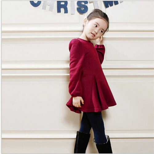 Winter Girls Dress Thicken Girls Warm Cotton A letter Dress Kids Cute Style Comfortable material big Peplum with Dress GA