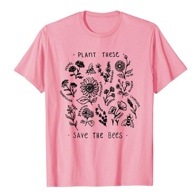 Plant These Harajuku Tshirt Women Causal Save The Bees T-shirt Cotton Wildflower Graphic Tees Woman Unisex Clothes